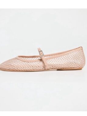 Black Suede Studio Mika Mesh Fishnet Blush Pink Nude Mary Jane Ballet Flat sz 39